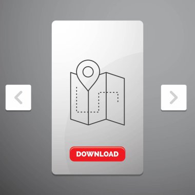 Kamp, harita, plan, izlemek, konumu rekreasyon Pagination Slider tasarımı ve kırmızı Download düğme çizgisi simgesinde