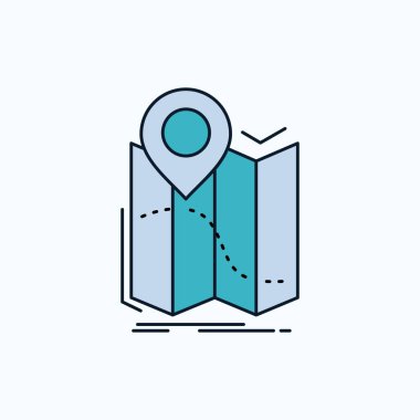 GPS, konumu, harita, navigasyon, yol düz simgesi. yeşil ve sarı işaret ve sembolleri Web sitesi ve mobil appliation için. vektör çizim