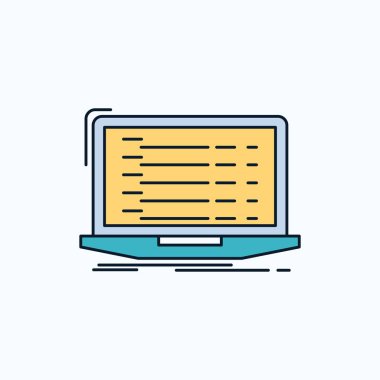 API, app, kodlama, geliştirici, dizüstü düz simgesi. yeşil ve sarı işaret ve sembolleri Web sitesi ve mobil appliation için. vektör çizim