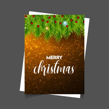 Neşeli Noel parlayan arka plan yeşil levaes ile