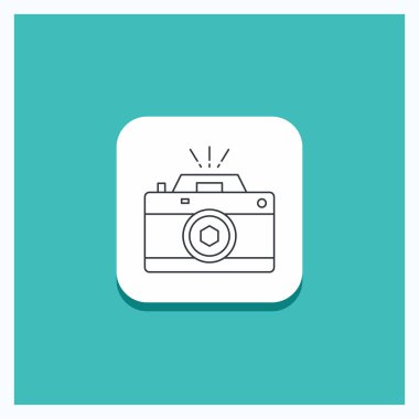 Yuvarlak düğme kamera, fotoğraf, yakalamak için fotoğraf, diyafram satırı simgesi turkuaz arka plan