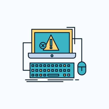 Bilgisayar, kaza, hata, hata, sistem düz simgesi. yeşil ve sarı işaret ve sembolleri Web sitesi ve mobil appliation için. vektör çizim