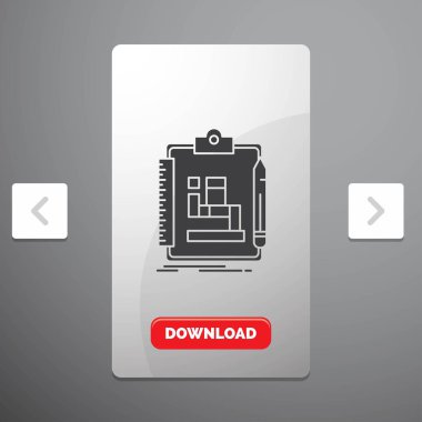 Algoritma, süreç, düzeni, iş, iş akışı rekreasyon Pagination Slider tasarımı ve kırmızı Download düğme glif simgesini