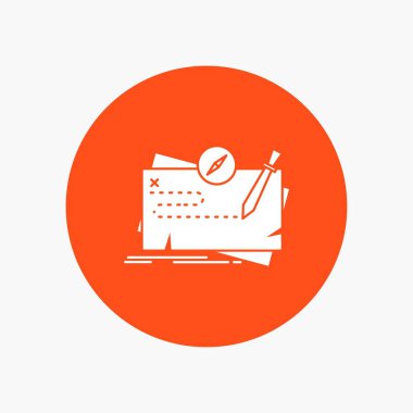 Oyun, harita, misyon, quest, rol beyaz glif simgesini daire içinde. Düğmesi illüstrasyon vektör