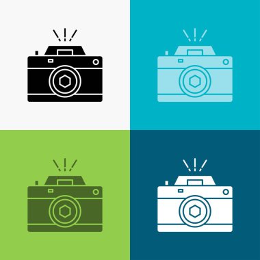 Kamera, fotoğraf, Fotoğrafçılık, yakalama diyafram simgesi üzerinde çeşitli arka plan. glif tarzı tasarım, Web ve uygulama Eps 10 vektör çizim için tasarlanmış