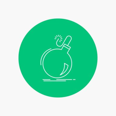 Bomba, boom, tehlike, ddos, patlama daire arka plan beyaz satırı simgesi. vektör simge tasarlamak