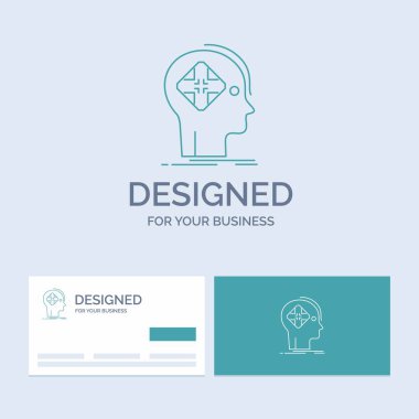 İleri, cyber, gelecek, insan, sen işine bak iş Logo satırı simgesi simgesi için. Marka logosu şablonu ile turkuaz kartvizit