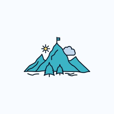 başarı, bayrak, misyon, dağ, başarı düz simgesi. yeşil ve sarı işaret ve sembolleri Web sitesi ve mobil appliation için. vektör çizim