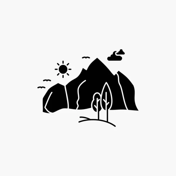 Colina Paisaje Naturaleza Montaña Árbol Glyph Icon Ilustración Aislada Vectorial — Archivo Imágenes Vectoriales