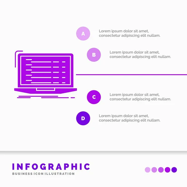 Api アプリケーション コーディング 開発者 ウェブサイトやプレゼンテーションのためのインフォ グラフィック テンプレートのノート パソコン グリフの紫色のアイコン インフォ — ストックベクタ