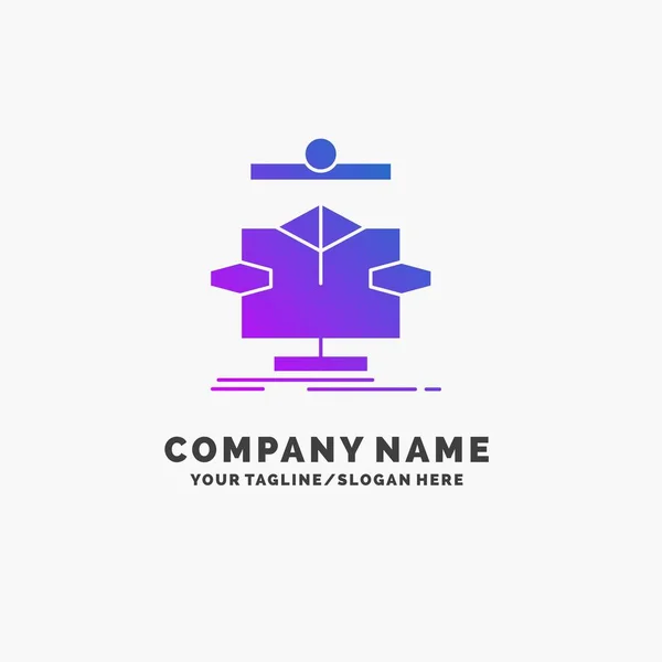 Algoritmo Gráfico Dados Diagrama Fluxo Purple Business Logo Template Lugar — Vetor de Stock