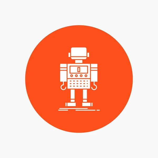 Autonome Machine Robot Robotique Technologie White Glyph Icon Circle Illustration — Image vectorielle