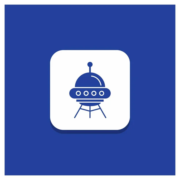 Blue Round Button for space ship, space, ship, rocket, alien Glyph icon
