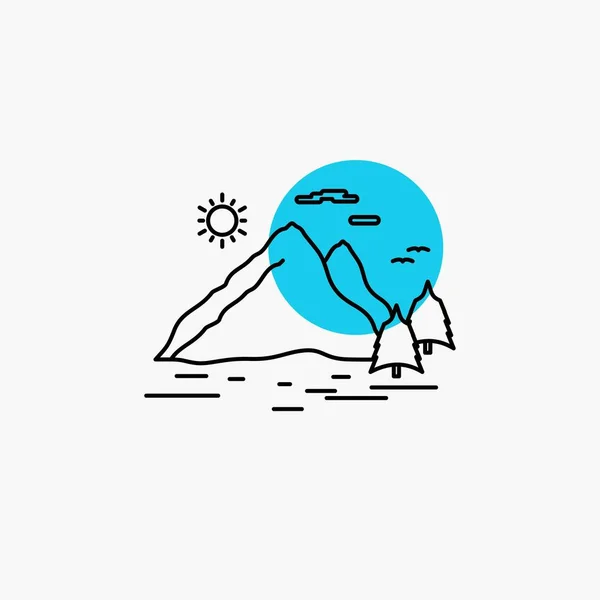 Naturaleza Colina Paisaje Montaña Sol Line Icon — Vector de stock