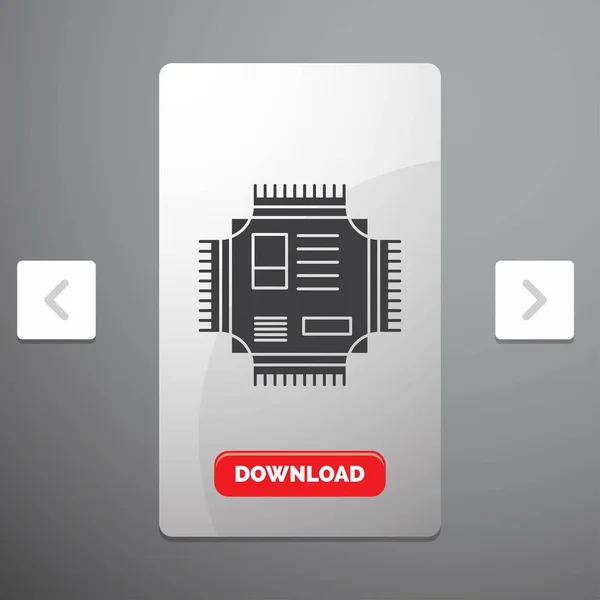 Chip Processor Cpu Microchip Technologie Glyph Pictogram Carousal Paginering Slider — Stockvector