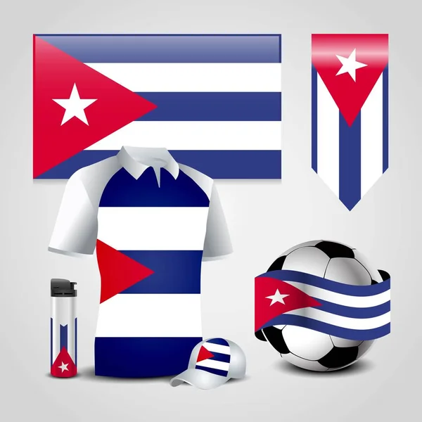 Cuba País Bandera Lugar Camiseta Encendedor Fútbol Fútbol Deportes Sombrero — Vector de stock