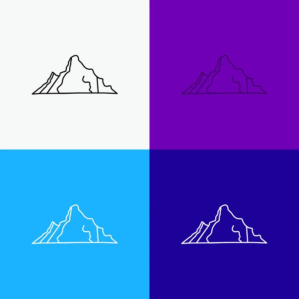 Hill Landschap Natuur Berg Scène Pictogramachtergrond Verschillende Lijn Stijl Design — Stockvector