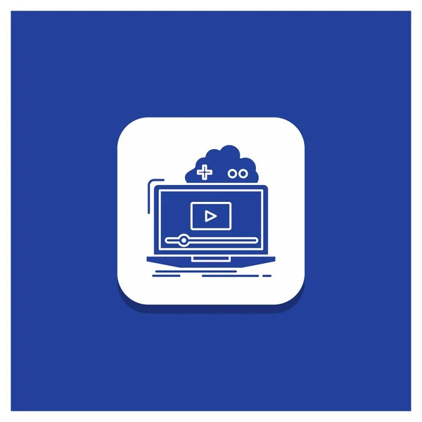 Modré Kulaté Tlačítko Pro Cloud Hra Online Streaming Video Ikony — Stockový vektor