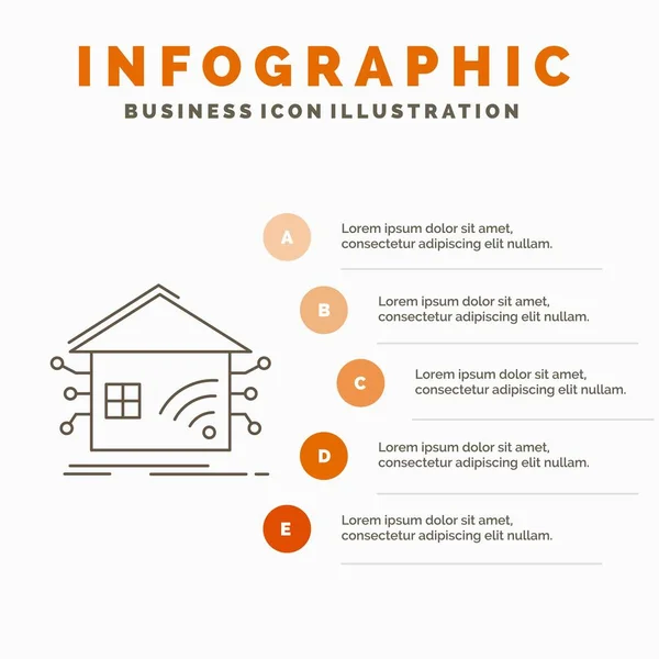 Otomasyon, ev, ev, akıllı, ağ Infographics şablon web sitesi ve sunum için. Gri simgesi turuncu Infographic stil vektör çizim ile satır
