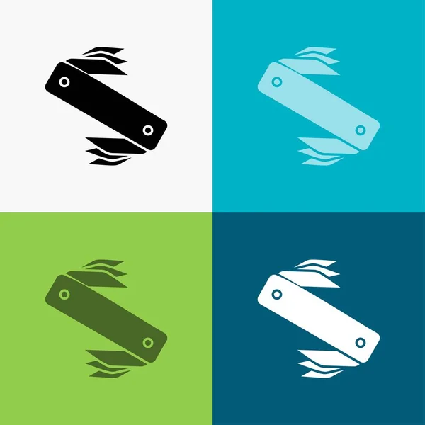 Knife Army Camping Swiss Pocket Icon Various Background Glyph Style — Stok Vektör