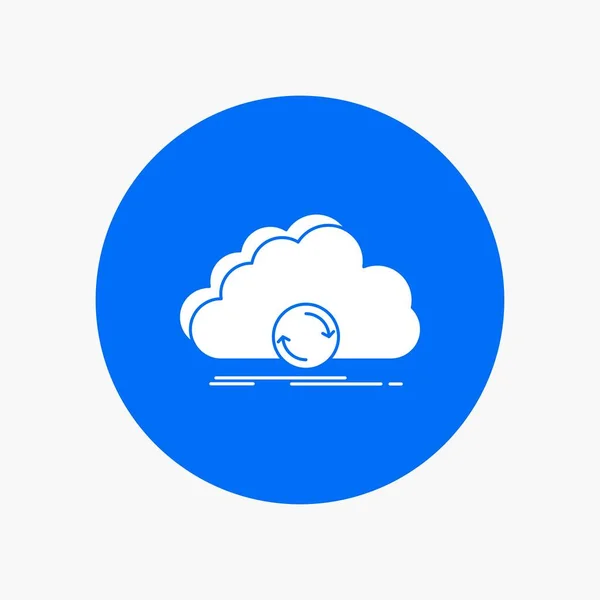 Cloud Syncing Sync Data Synchronization White Glyph Icon Circle Vector — Stock Vector