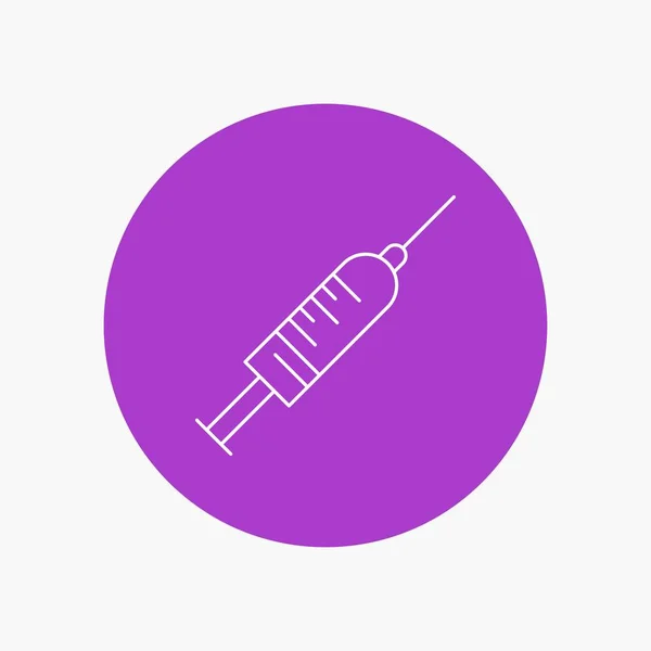 Seringue Injection Vaccin Aiguille Injection White Line Icon Fond Cercle — Image vectorielle