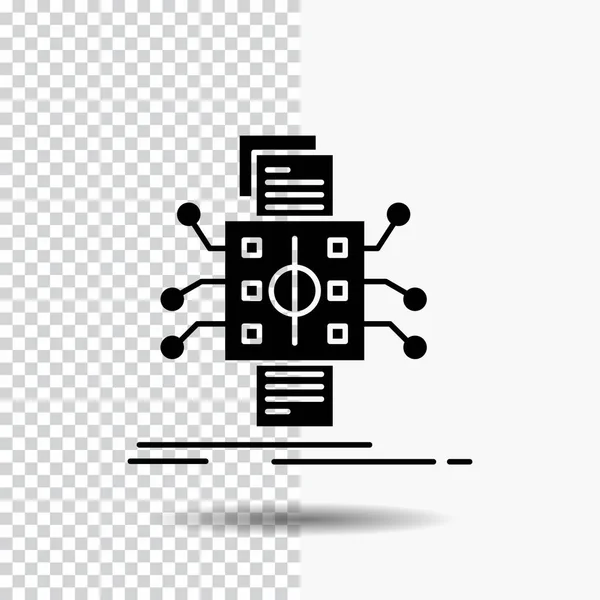 Analyse Data Datum Verwerking Glyph Pictogram Rapportage Transparante Achtergrond Zwart — Stockvector