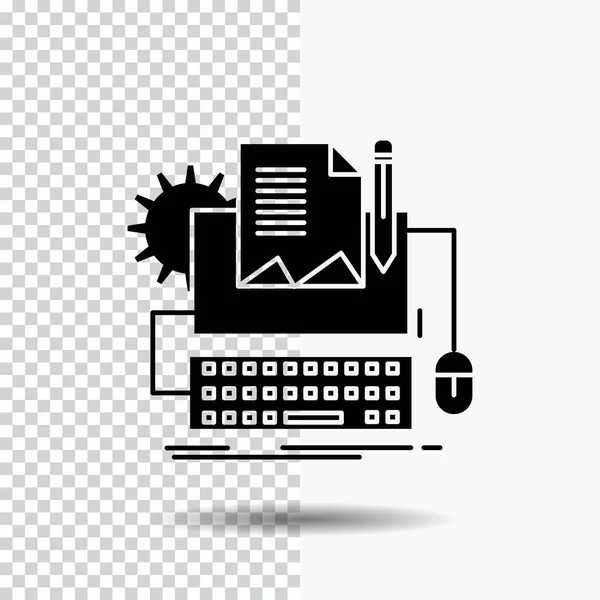 Typemachine Papier Computer Papier Toetsenbord Glyph Pictogram Transparante Achtergrond Zwart — Stockvector