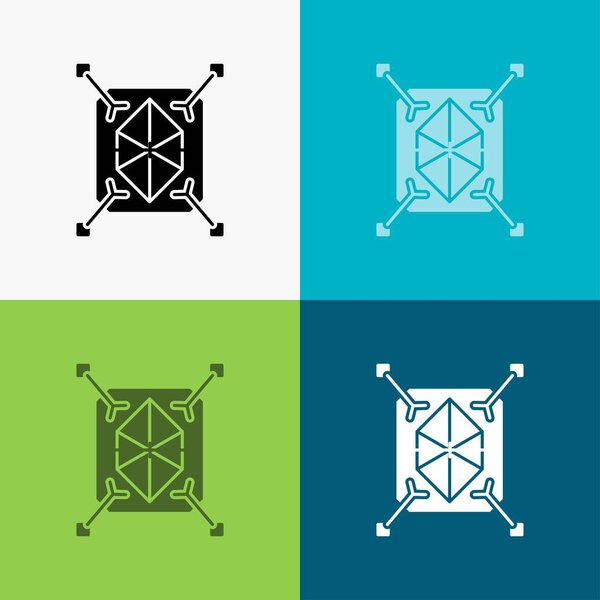 Объект, прототип, быстрый, структура, трехмерная икона на разнообразном фоне. Дизайн в стиле glyph, предназначенный для веб и приложений. Векторная иллюстрация Eps 10
