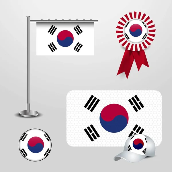 Bandera Del País Corea Del Sur Que Inclina Poste Bandera — Vector de stock
