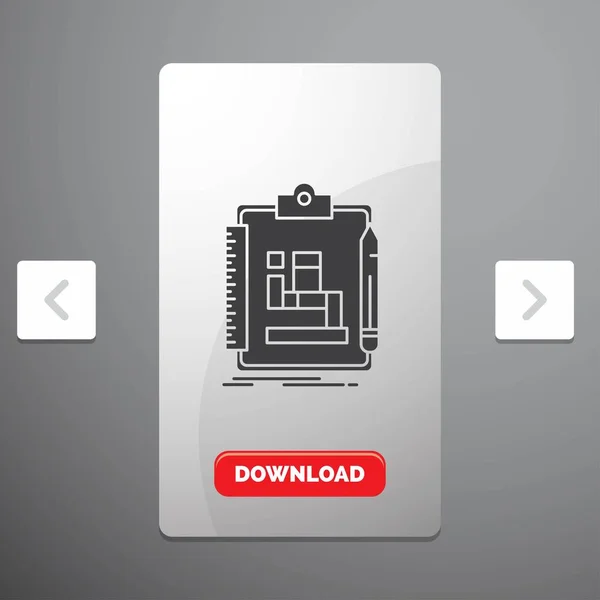 工作流字形图标在旋转木马分页滑块设计 红色下载按钮 — 图库矢量图片