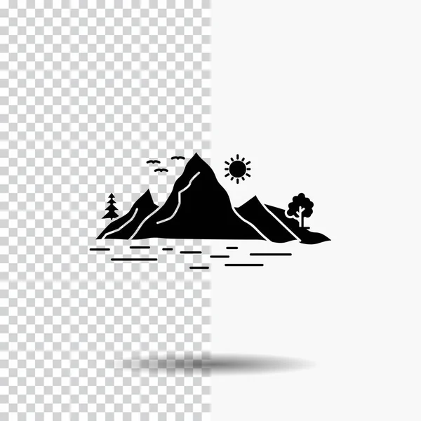 Nature Hill Landscape Mountain Tree Glyph Icon Transparent Background Black — Stock Vector