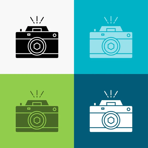 Cámara Fotografía Captura Foto Apertura Icono Sobre Varios Fondos Diseño — Vector de stock