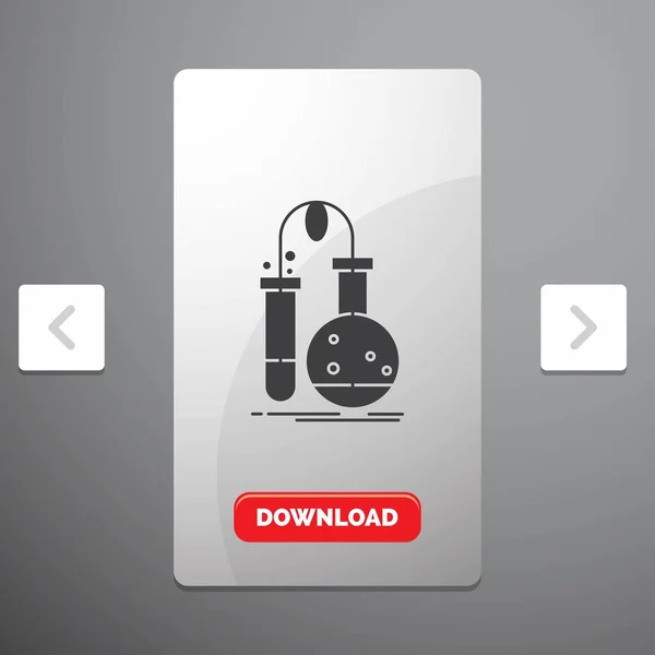 实验室 科学字形图标在卡弗马分页滑块设计 红色下载按钮 — 图库矢量图片