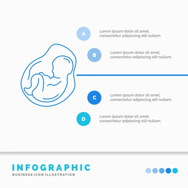赤ちゃん 産科胎児ウェブサイトやプレゼンテーションのためのインフォ グラフィック テンプレート ライン青アイコン インフォ グラフィック スタイル ベクトル図 — ストックベクタ