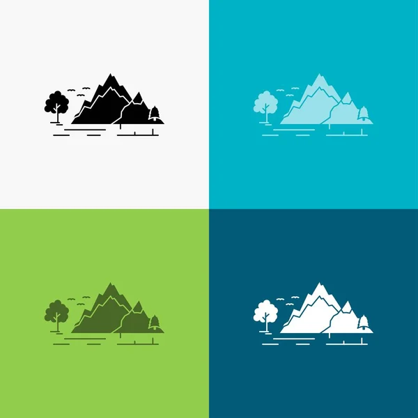 Hill Landschap Natuur Berg Boom Pictogramachtergrond Verschillende Glyph Stijl Design — Stockvector