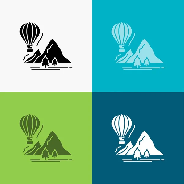 Explorer Voyager Montagnes Camping Ballons Icône Sur Divers Arrière Plan — Image vectorielle
