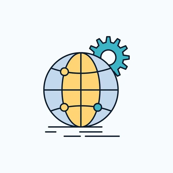 International Affaires Globe Monde Entier Engrenage Flat Icon Signe Vert — Image vectorielle