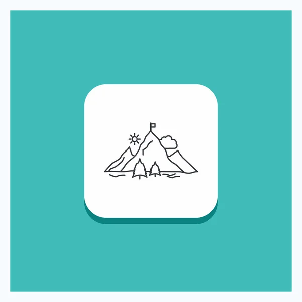 Στρογγυλό Κουμπί Για Επίτευγμα Σημαία Αποστολή Βουνό Επιτυχία Γραμμή Εικονίδιο — Διανυσματικό Αρχείο