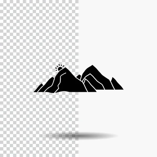 Berg Heuvel Landschap Natuur Scène Glyph Pictogram Transparante Achtergrond Zwart — Stockvector
