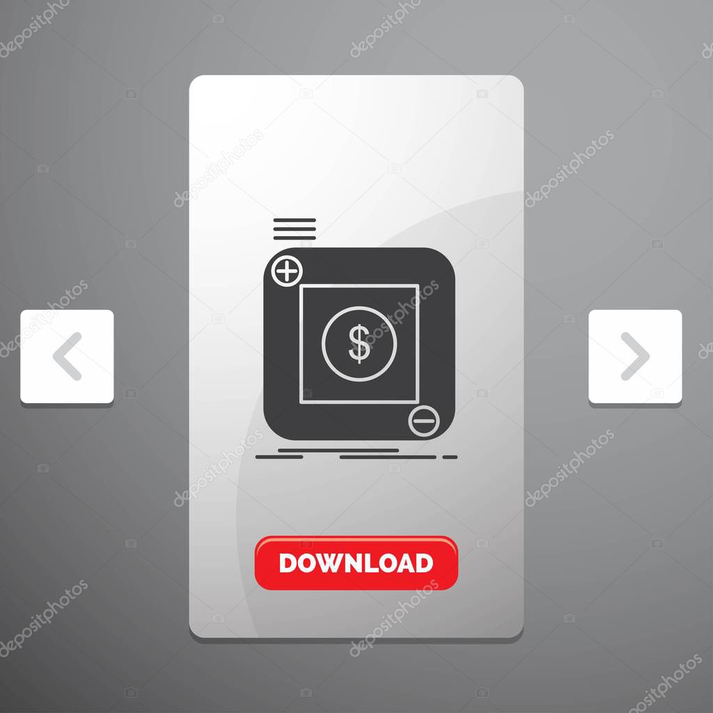 purchase, store, app, application, mobile Glyph Icon in Carousal Pagination Slider Design & Red Download Button