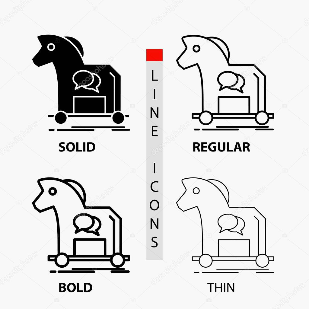 Cybercrime, horse, internet, trojan, virus Icon in Thin, Regular, Bold Line and Glyph Style. Vector illustration