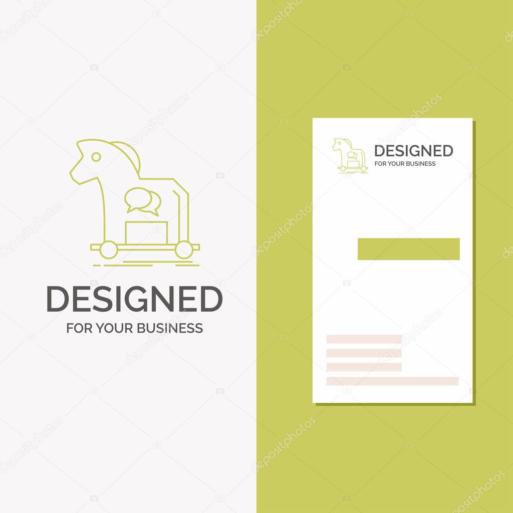Business Logo for Cybercrime, horse, internet, trojan, virus. Vertical Green Business / Visiting Card template. Creative background vector illustration