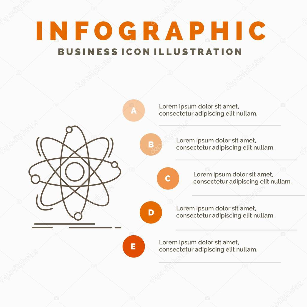 Atom, science, chemistry, Physics, nuclear Infographics Template for Website and Presentation. Line Gray icon with Orange infographic style vector illustration