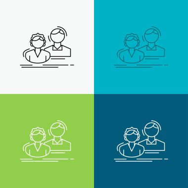 Öğrenci, çalışan, Grup, Çift, simgesi üzerinde çeşitli arka plan takım. Çizgi stili tasarım, Web ve uygulama Eps 10 vektör çizim için tasarlanmış