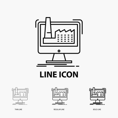 Dijital, fabrika, üretim, üretim, ürün kutsal kişilerin resmi içinde ince, düzenli ve kalın çizgi stili. Vektör çizim