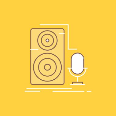Live, mic, microphone, record, sound Flat Line Filled Icon. Beautiful Logo button over yellow background for UI and UX, website or mobile application