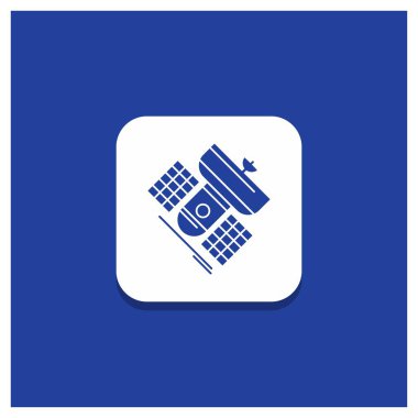 Yayın, yayın, iletişim, uydu, telekomünikasyon glif simgesi mavi yuvarlak düğmesi