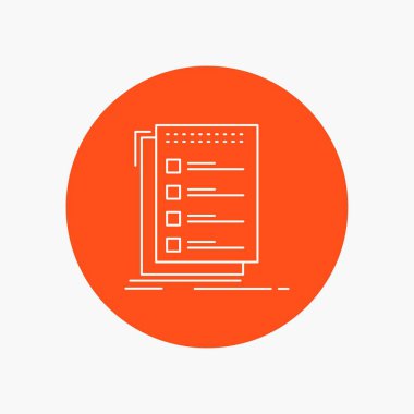 Kontrol, denetim listesi, liste, daire arka planda beyaz satırı simgesi yapmak görev. vektör simge tasarlamak