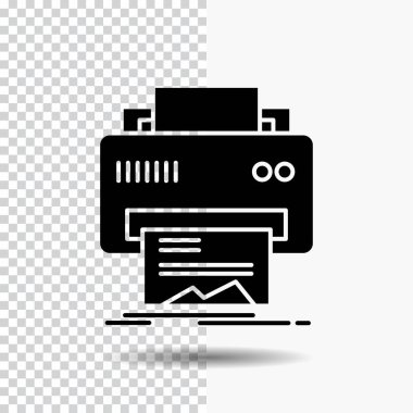 Dijital, yazıcı, yazdırma, donanım, glif simgesini şeffaf arka plan üzerinde kağıt. Siyah simgesi